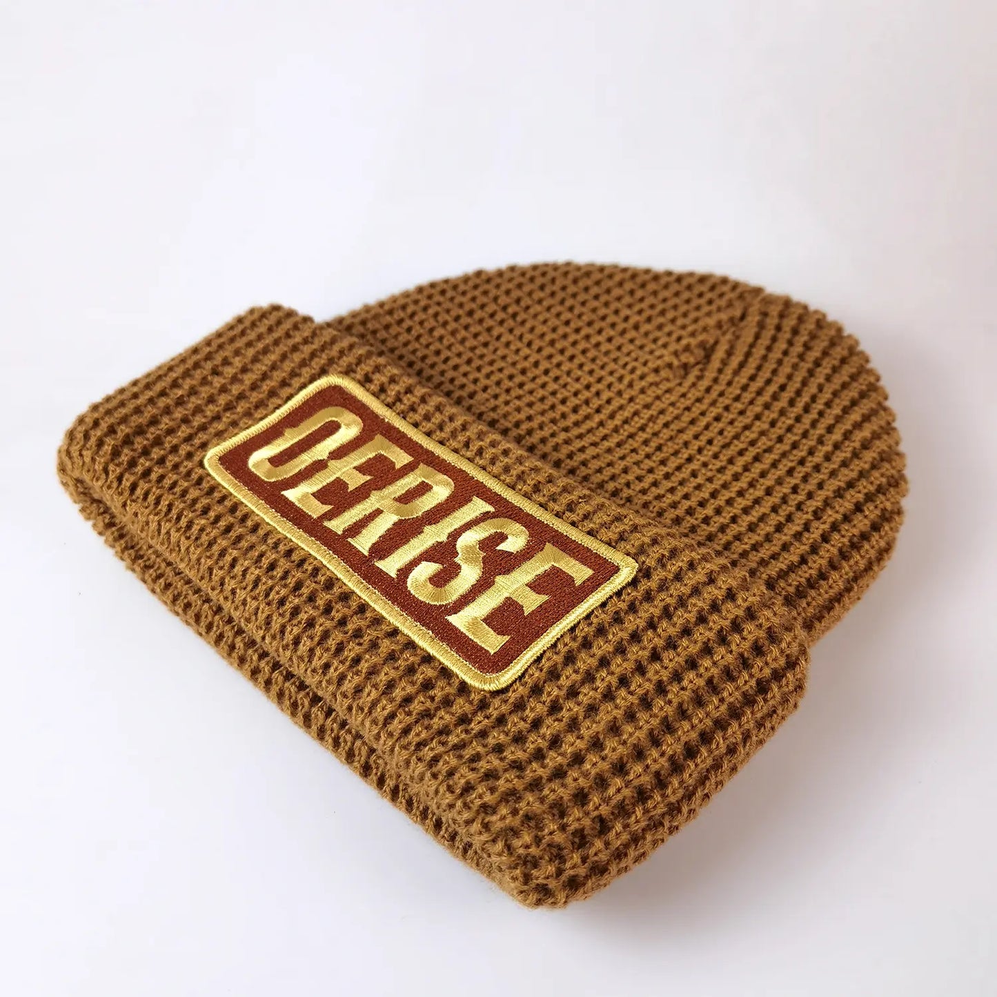 Embroidery Patch Thick Cuffed Waffle Beanie