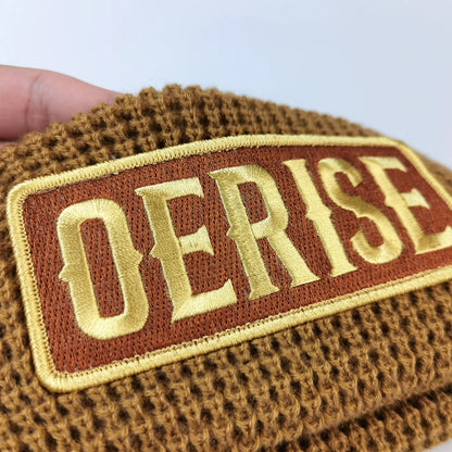 Embroidery Patch Thick Cuffed Waffle Beanie