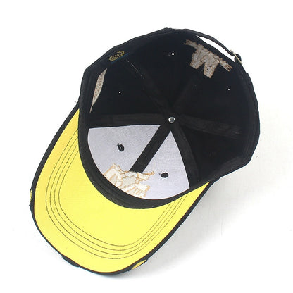 Gold Embroidered Distressed Baseball Cap